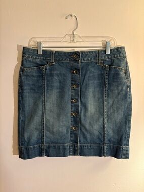 Gap Denim Skirt Button Front Petite 12P Stretch Jean Skirt Size 12P